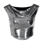 Top corto con scollo a cappuccio e maniche a cappuccio metalliche arricciate
