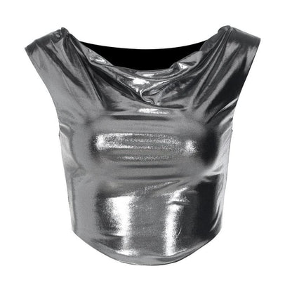 Top corto con scollo a cappuccio e maniche a cappuccio metalliche arricciate