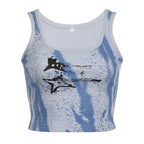 Sleeveless tie dye contrast ribbed crop top