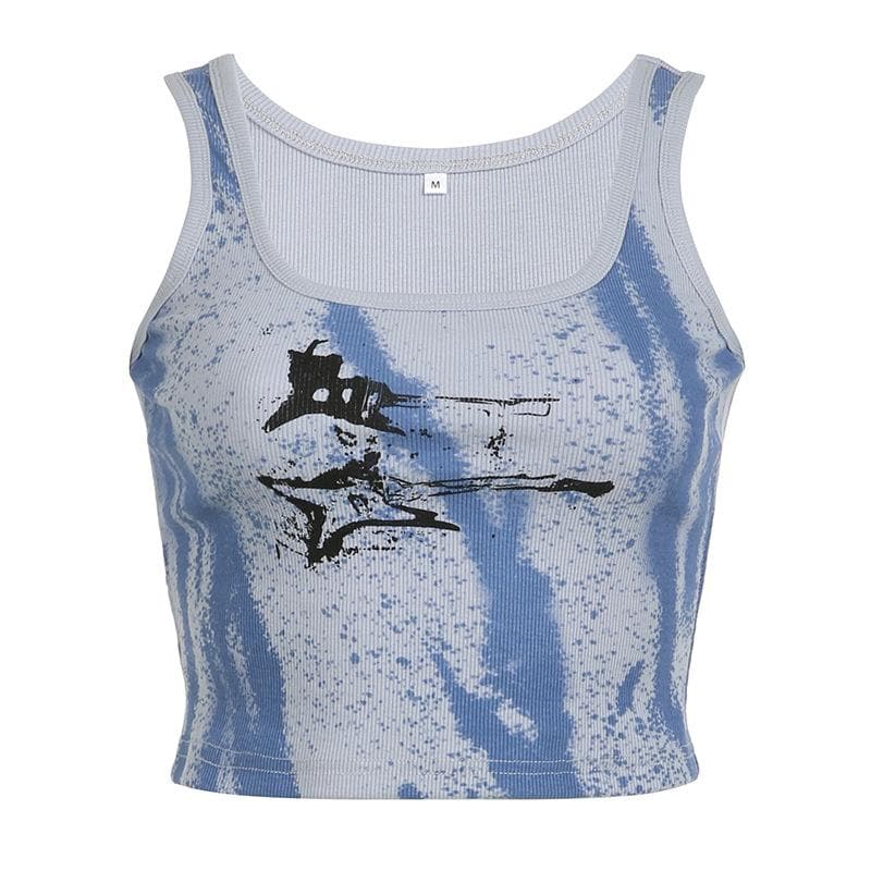 Sleeveless tie dye contrast ribbed crop top