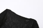 Crochet solid hollow out long sleeve irregular see through crop top