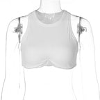 Ribbed sleeveless solid crewneck crop top
