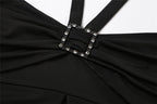 Slit ruched buckle solid heart neck halter top