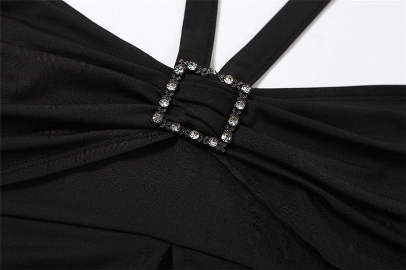 Slit ruched buckle solid heart neck halter top