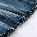 Pleated low rise raw hem A line denim mini skirt