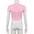 Short sleeve crewneck bowknot pattern contrast crop top