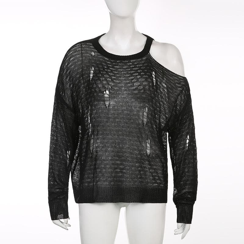 Off shoulder see through irregular long sleeve crochet top - Final Sale