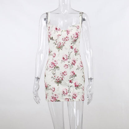 Contrast flower print backless sleeveless mini dress