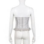 Ruffle striped contrast lace hem corset lace up backless top
