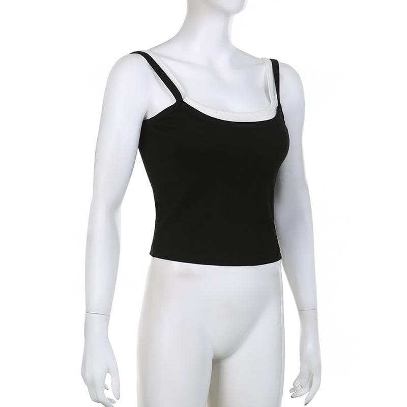 Top corto senza maniche con scollo quadrato e patchwork a contrasto 