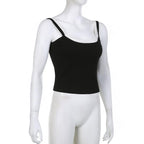 Top corto senza maniche con scollo quadrato e patchwork a contrasto 