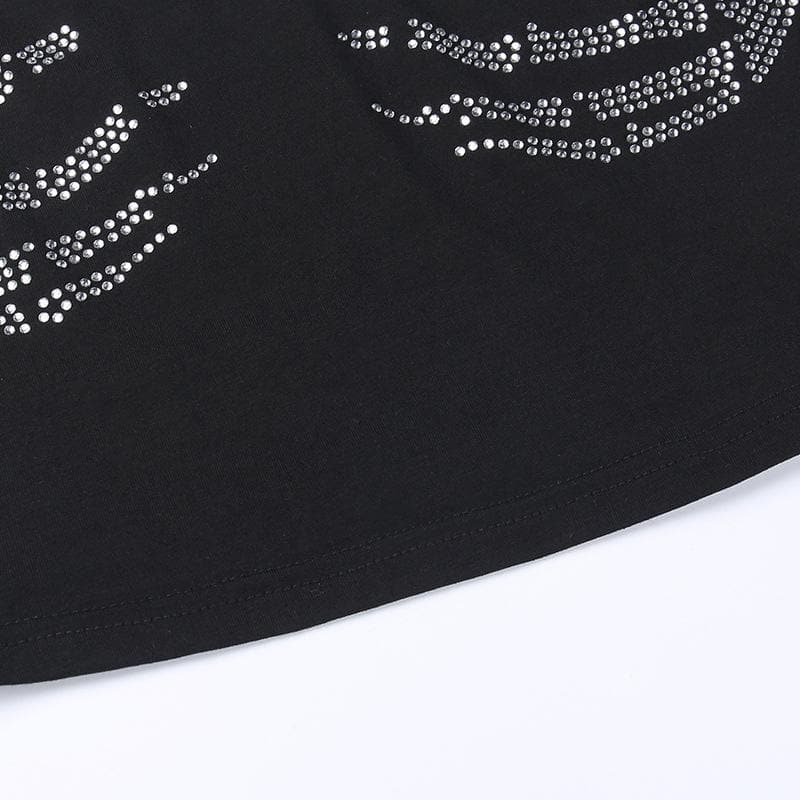 Beaded square neck backless palm pattern crop top