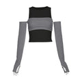 Top corto in due pezzi con scollo a giro e spalle scoperte a contrasto