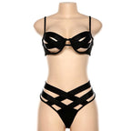 Ausgehöhltes, gekreuztes, vorn durchgehendes, rückenfreies Camisole-Hosenset 