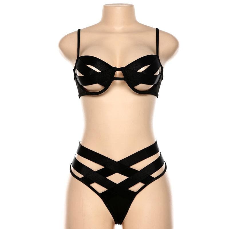 Ausgehöhltes, gekreuztes, vorn durchgehendes, rückenfreies Camisole-Hosenset 