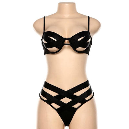 Hollow out cross front solid backless cami pant set