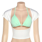 Short sleeve contrast 2 piece hollow out front crop top