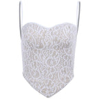 Top senza spalline con scollo a cuore e schiena con lacci in pizzo a contrasto