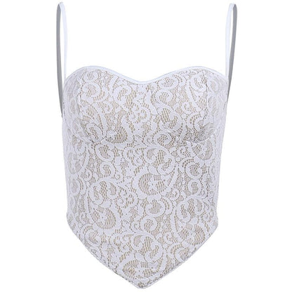 Top senza spalline con scollo a cuore e schiena con lacci in pizzo a contrasto
