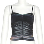 Mesh contrast ruched v neck backless cami top