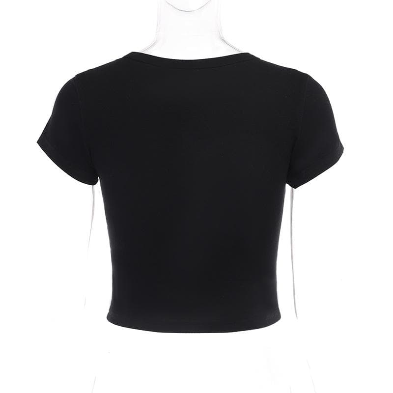 Short sleeve crewneck abstract contrast crop top