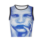 Abstract Print Contrast Sleeveless Crewneck Crop Top