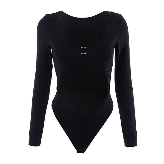 Body a maniche lunghe con scollo a U e anello a O traforato 