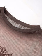 Sheer mesh see through long sleeve gradient abstract crewneck top