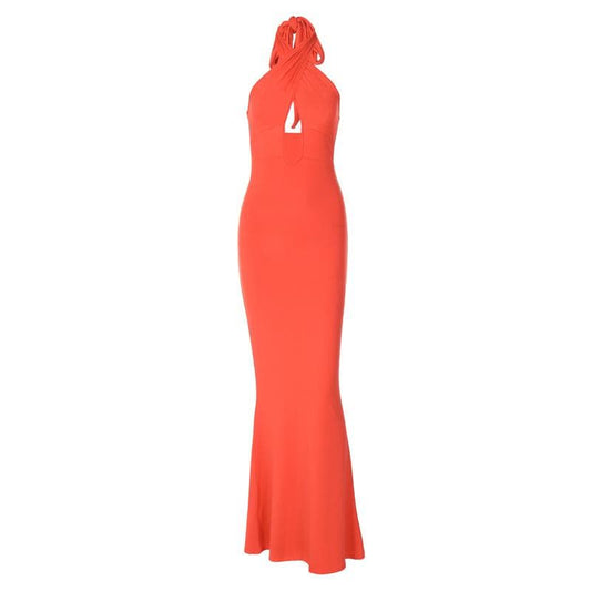 Überkreuztes, einfarbiges, ausgehöhltes Neckholder-Maxikleid mit freiem Rücken und 2-Wege-Ausschnitt 