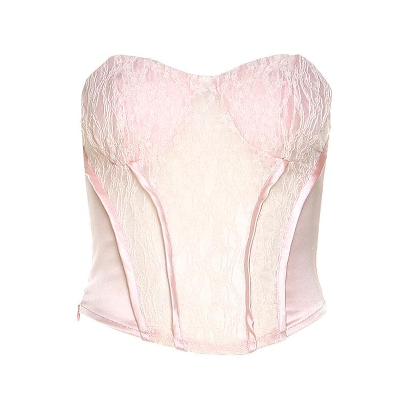 Top a tubino con cerniera e scollo a cuore in patchwork di pizzo 