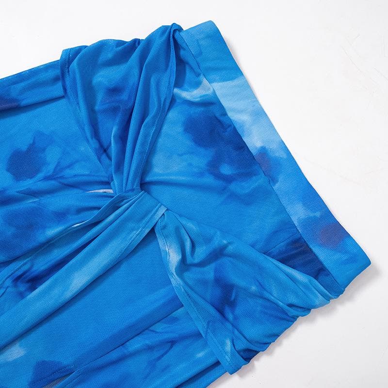 Backless mesh slit self tie tie dye maxi skirt set