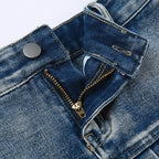 Pleated low rise raw hem A line denim mini skirt