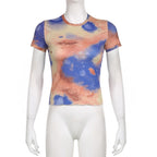 Tie dye short sleeve crewneck contrast top