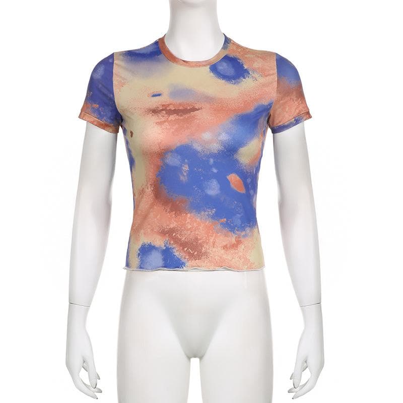 Tie dye short sleeve crewneck contrast top