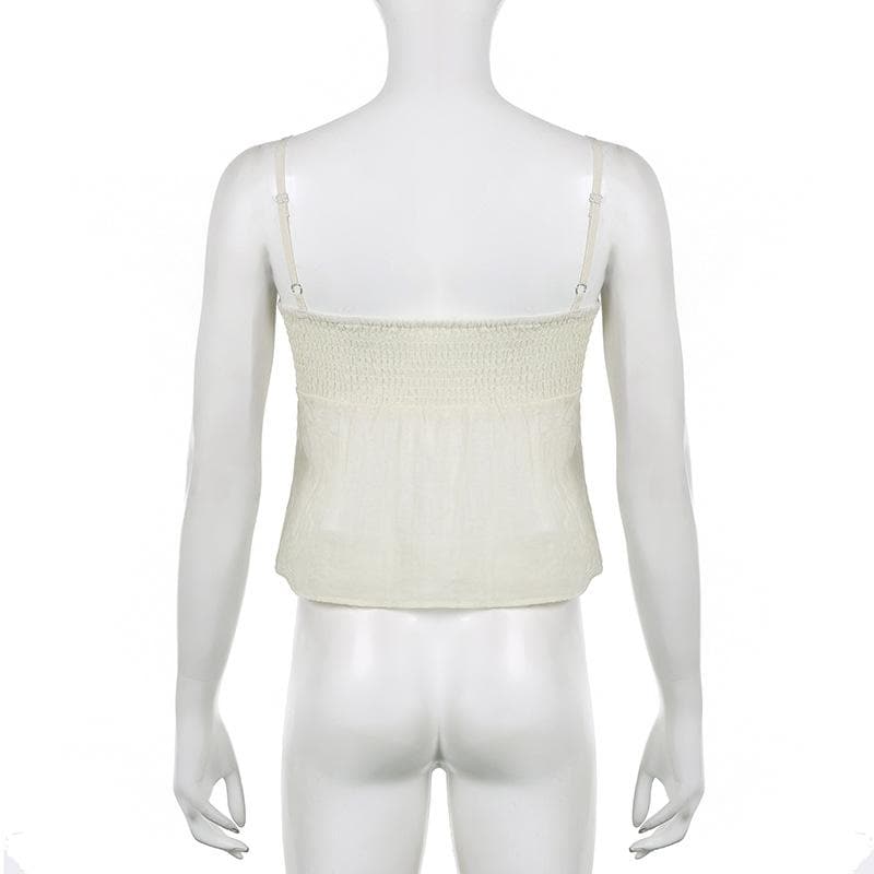 Einfarbiges, gerüschtes Camisole-Oberteil mit V-Ausschnitt und Smokarbeit zum Binden 