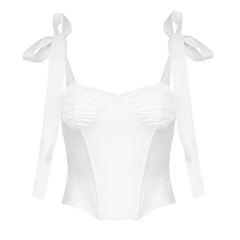 Ruched corset self tie solid backless low cut top