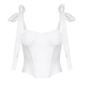 Ruched corset self tie solid backless low cut top