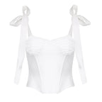 Ruched corset self tie solid backless low cut top