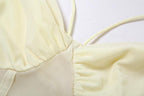 Halter self tie mesh backless ruched corset solid crop top