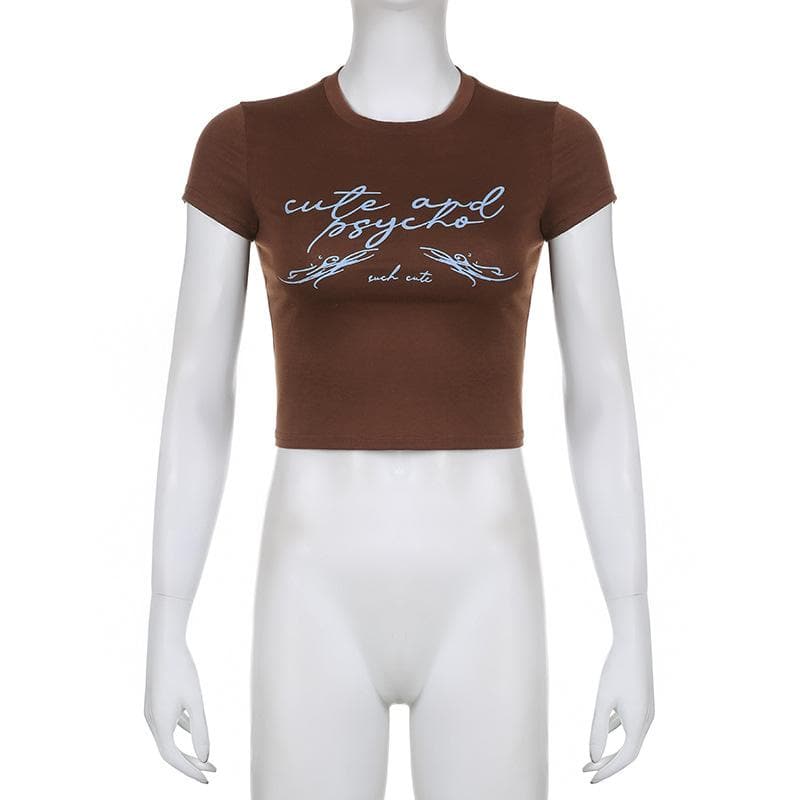 Contrast print short sleeve crewneck crop top