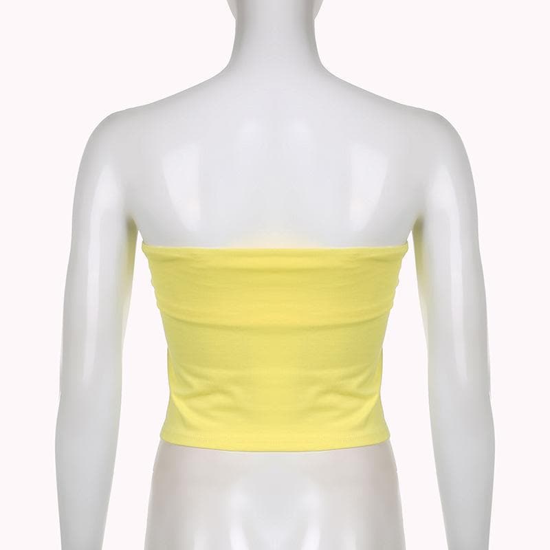 Contrast "FUNOFF" pattern backless tube crop top