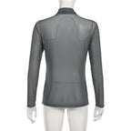 Top a collo alto con maniche lunghe e rete trasparente 