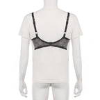 Top girocollo a maniche corte con motivo a reggiseno a contrasto 