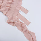 Smocked flower applique ruffle solid ribbon backless cami top