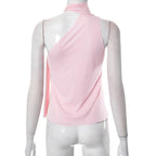 Irregular self tie one shoulder solid sleeveless top
