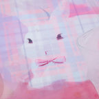 Short sleeve plaid sheer mesh see through rabbit pattern ruffle top