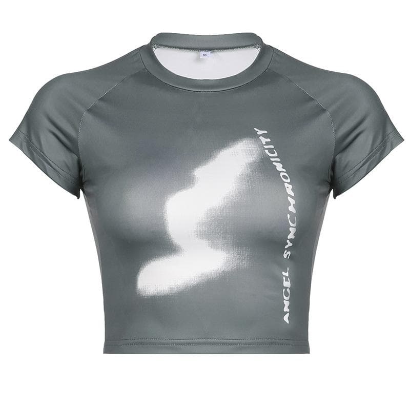Contrast print short sleeve crewneck crop top