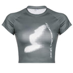 Contrast print short sleeve crewneck crop top
