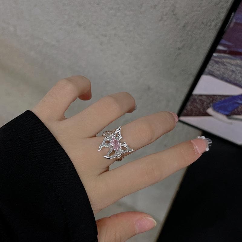 Butterfly Pendant Stone Lava Silver Open Ring