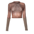 Maglia a maniche lunghe trasparente con patchwork in maglia a contrasto 